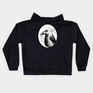 Raven portrait - ink - gothic art and designs Kids Hoodie